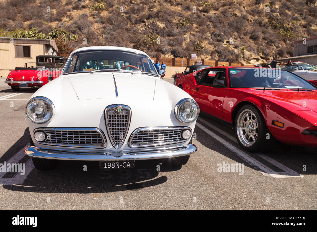 Laguna Beach, CA, USA - October 2, 2016: White 1959 Alfa Romeo Givlietta Sprint owned by Ahmet Tuncay and displayed at the Rotar Stock Photo