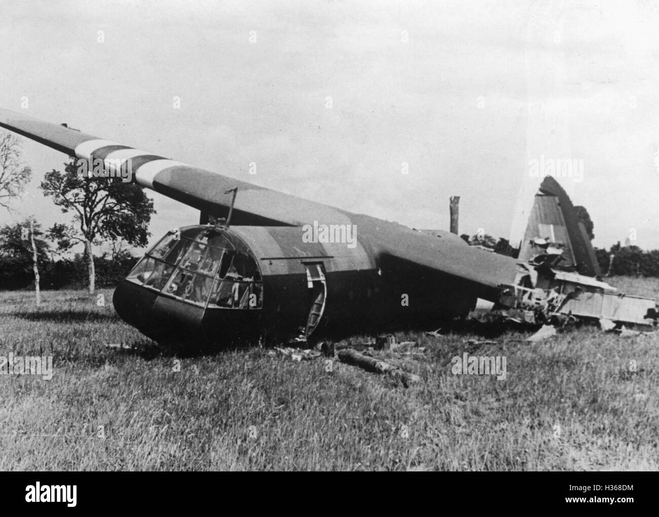 A British transport glider in Normandy, 1944 Stock Photo