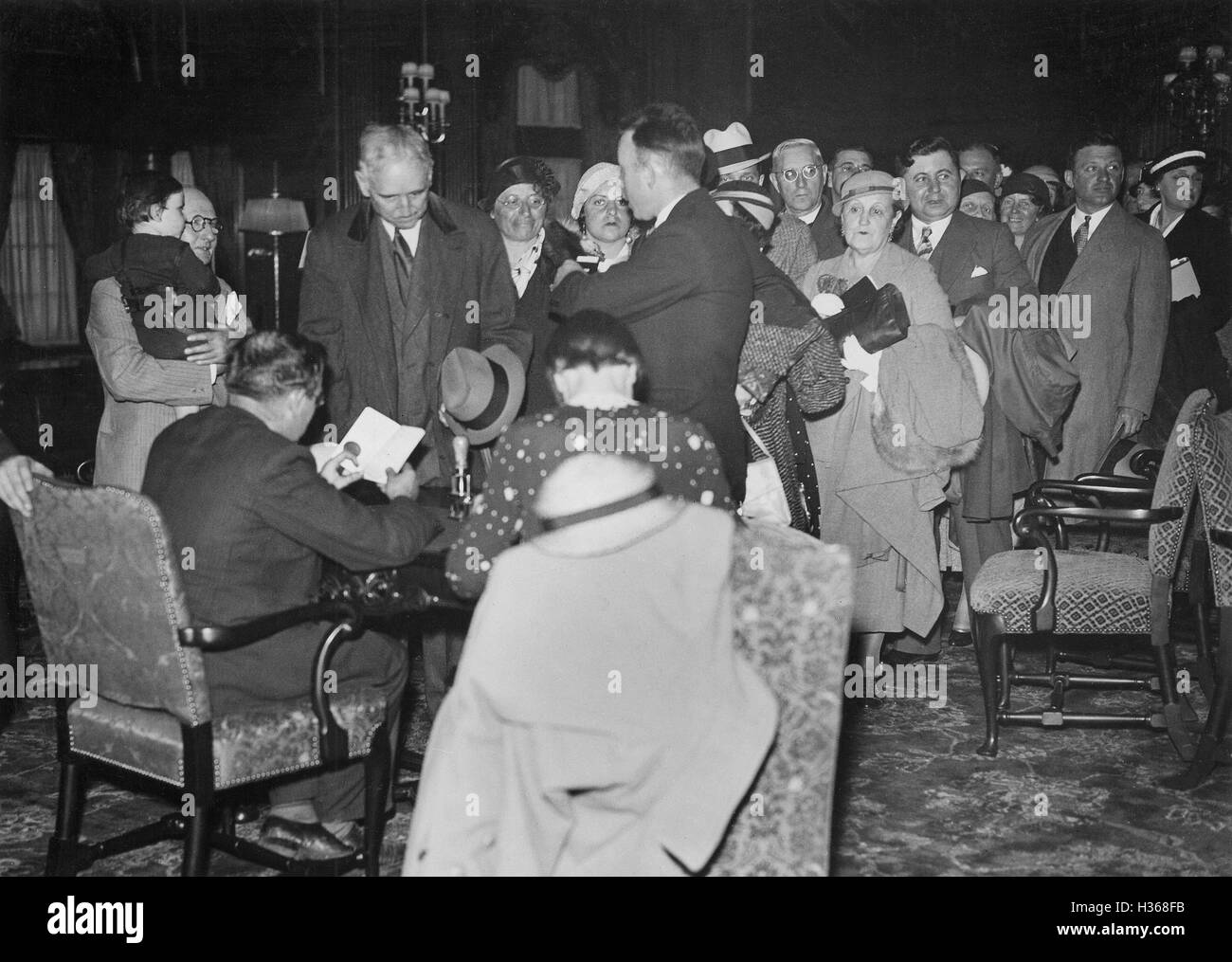 Passport control on the passenger ship Washington in the port of Le Havre, 1935 Stock Photo