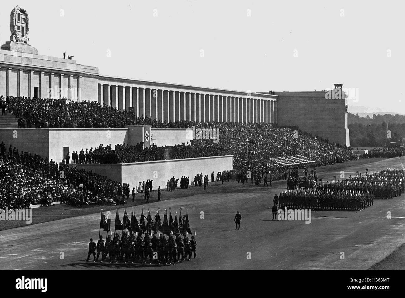 March past of the Reich Labor Service during the Nuremberg Rally, 1937 Stock Photo