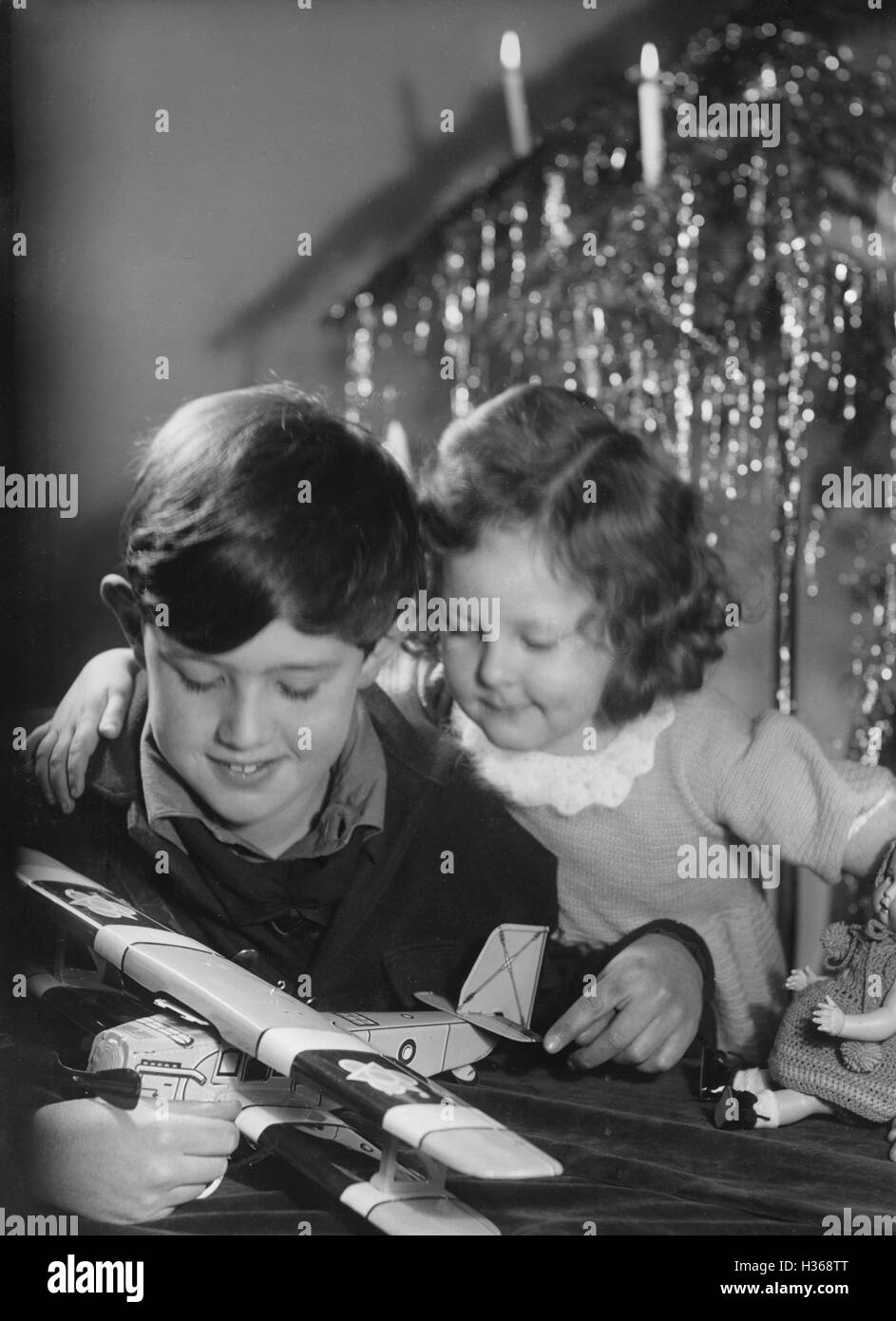 Children at Christmas 1934 Stock Photo