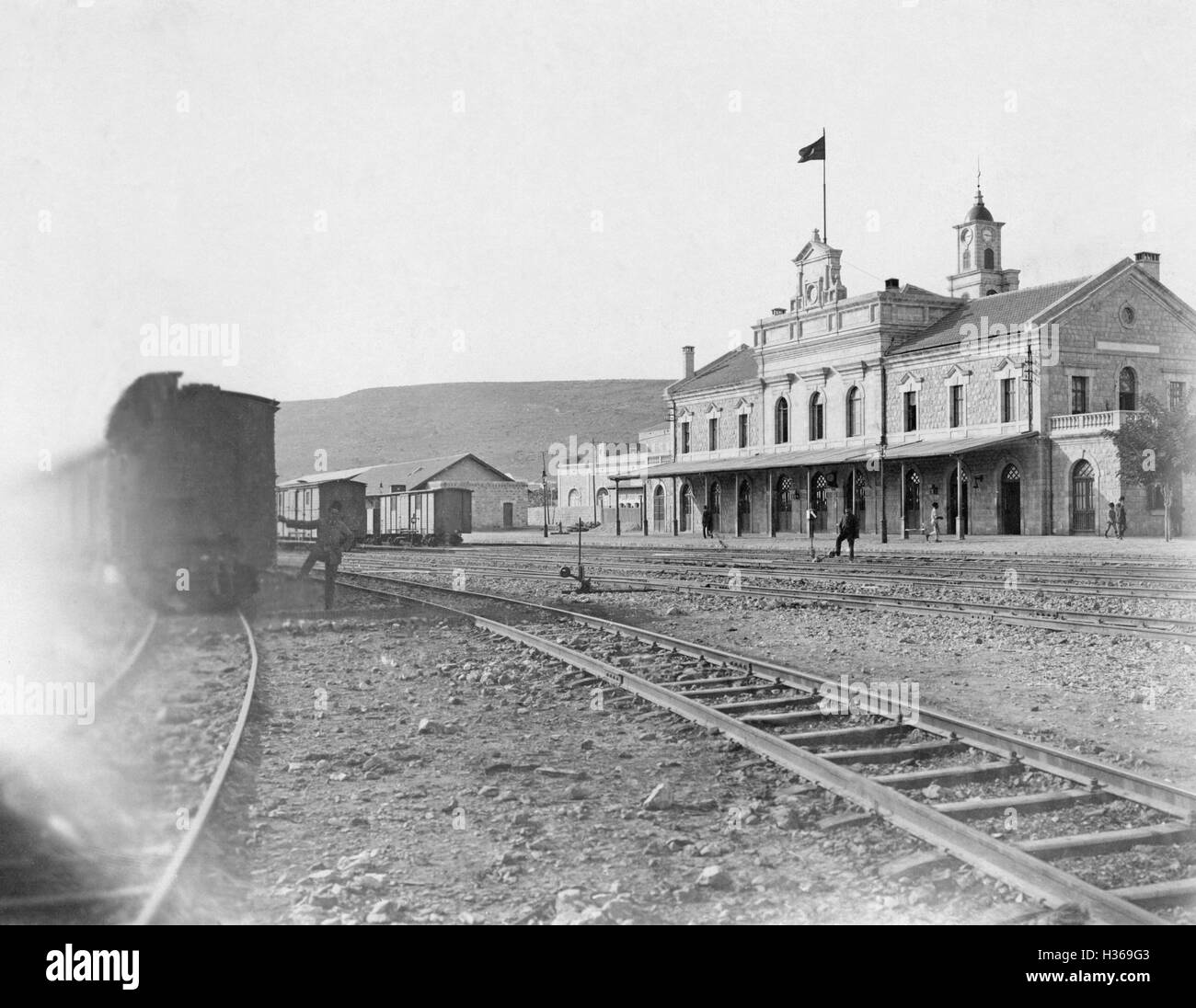 Railway station of the Hejaz railway in Haifa, 1914 Stock Photo