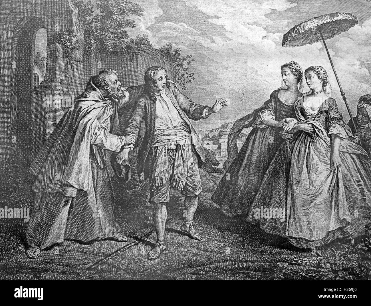 "The engraving ""Les Oies de Frere Philippe"", around 1730 Stock Photo