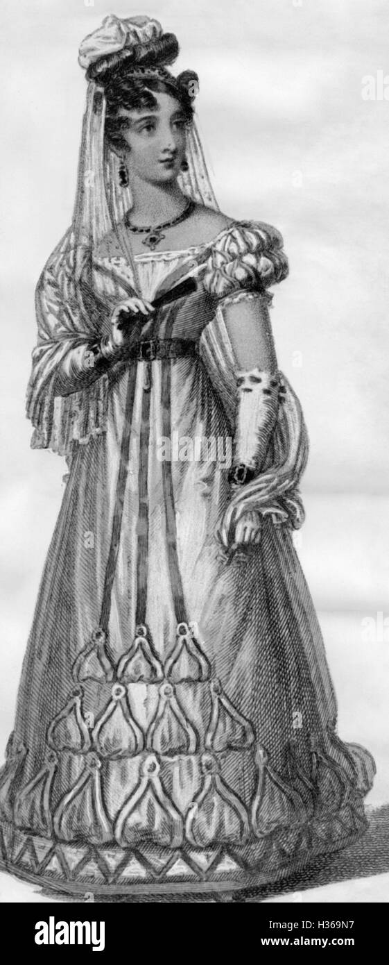 Bridal fashion in the Biedermeier period, around 1825 Stock Photo