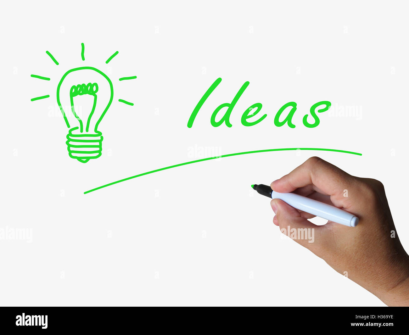 Ideas and Lightbulb Indicate Bright Idea and Concepts Stock Photo