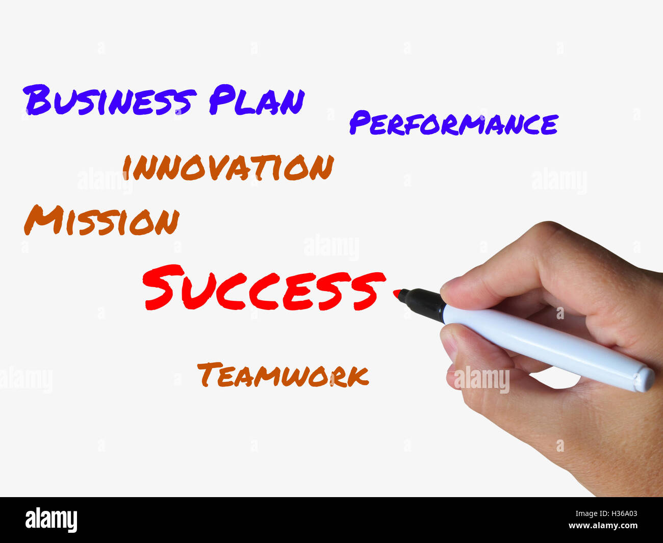 Success on whiteboard Refers to Successful Solutions and Accompl Stock Photo