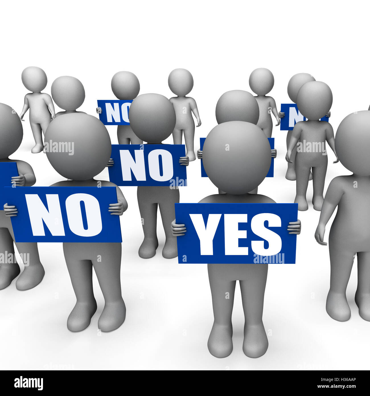 Characters Holding No Yes Signs Show Indecision Or Confusion Stock Photo
