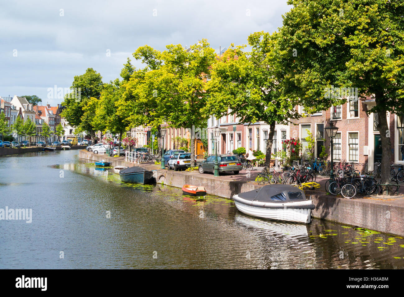 Rapenburg canal in old town of Leiden, South Holland, Netherlands Stock Photo