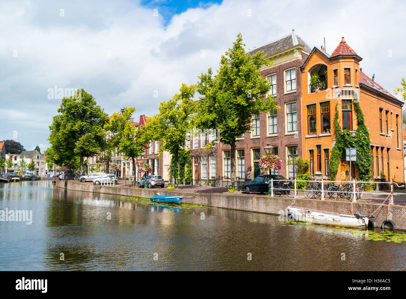 Rapenburg canal in old town of Leiden, South Holland, Netherlands Stock Photo
