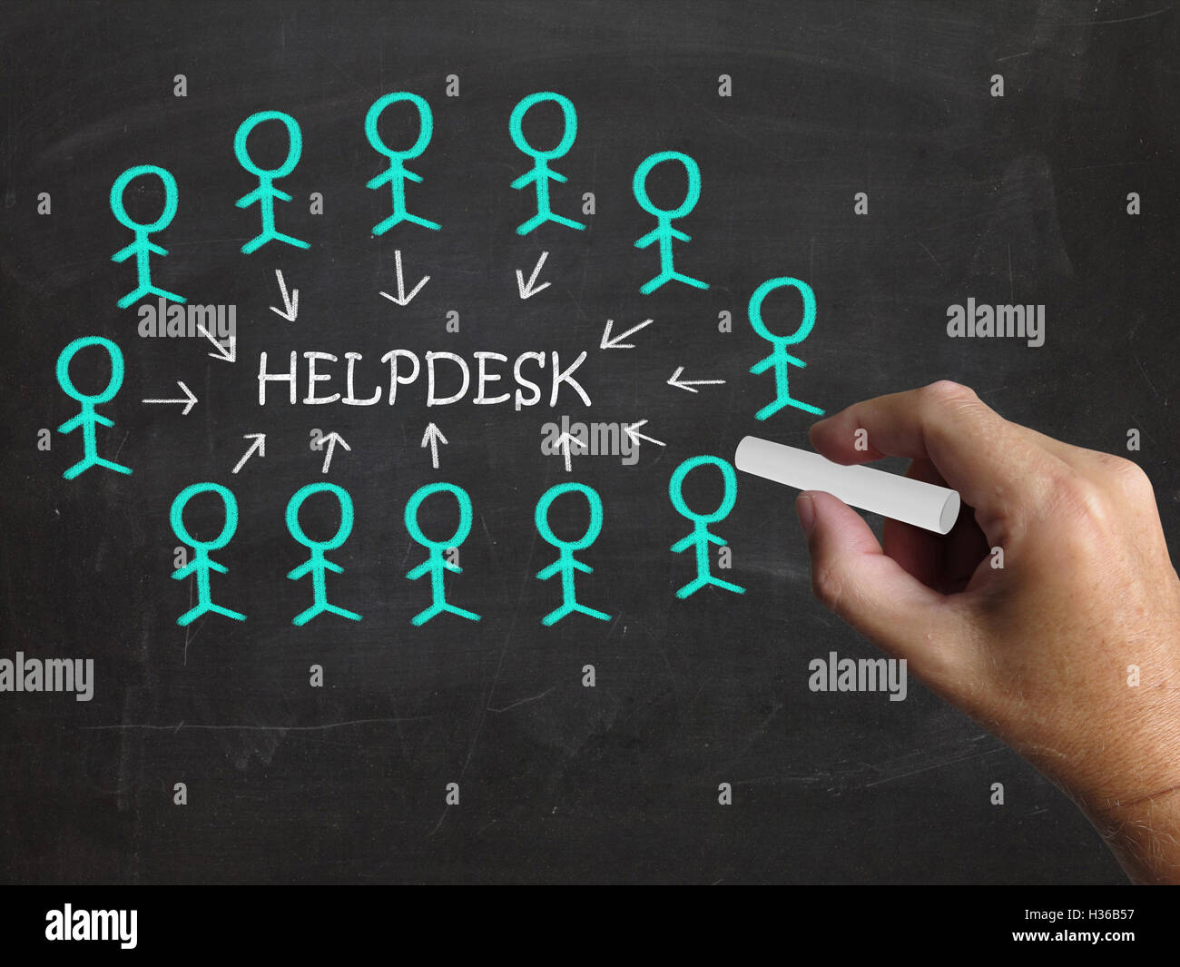 Helpdesk On Blackboard Means Customer Support And Assistance Stock Photo