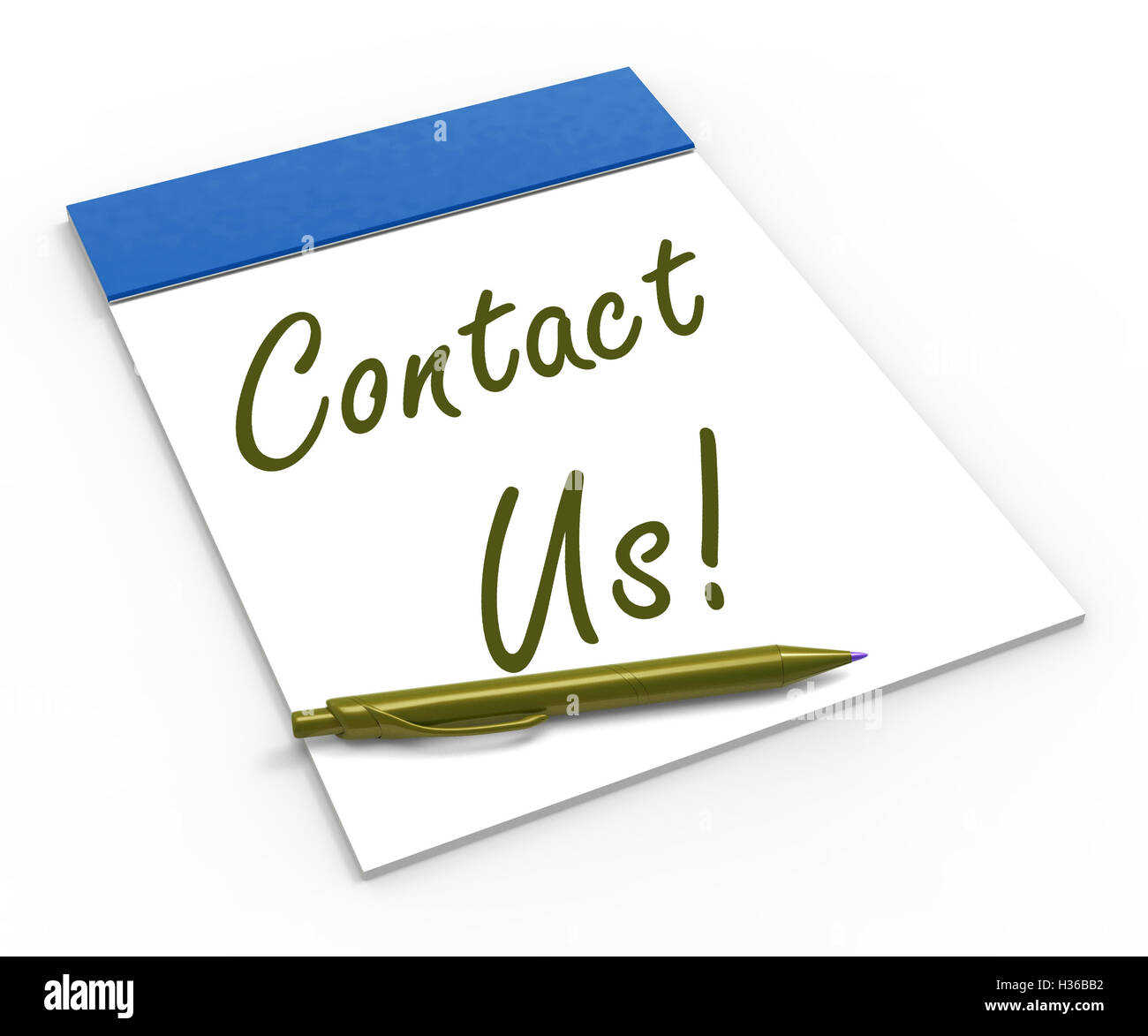 Contact Us! Notebook Means Customer Service And Support Stock Photo