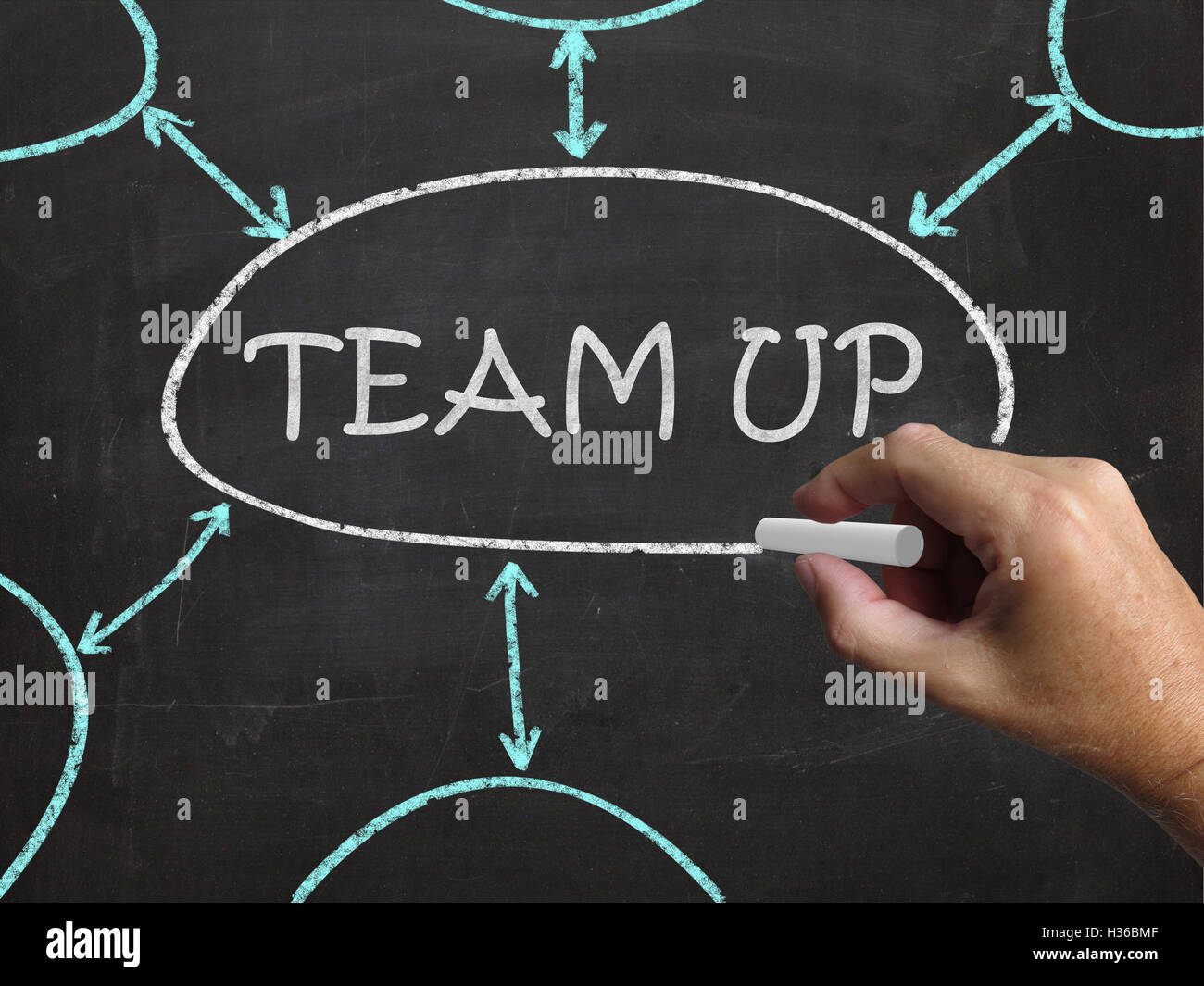 Team Up Blackboard Means Partnership And Joint Forces Stock Photo Alamy