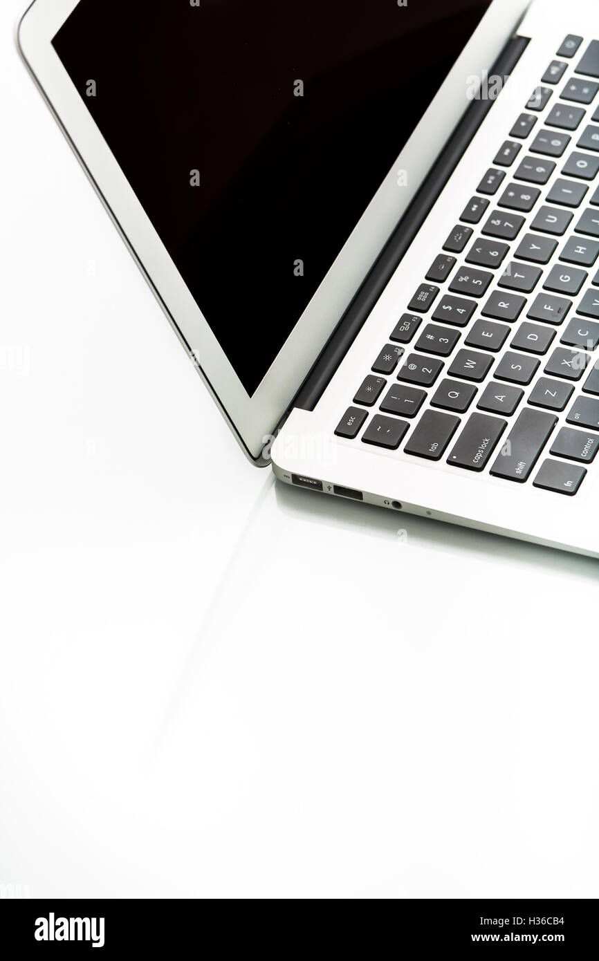 Modern laptop computer on white Stock Photo