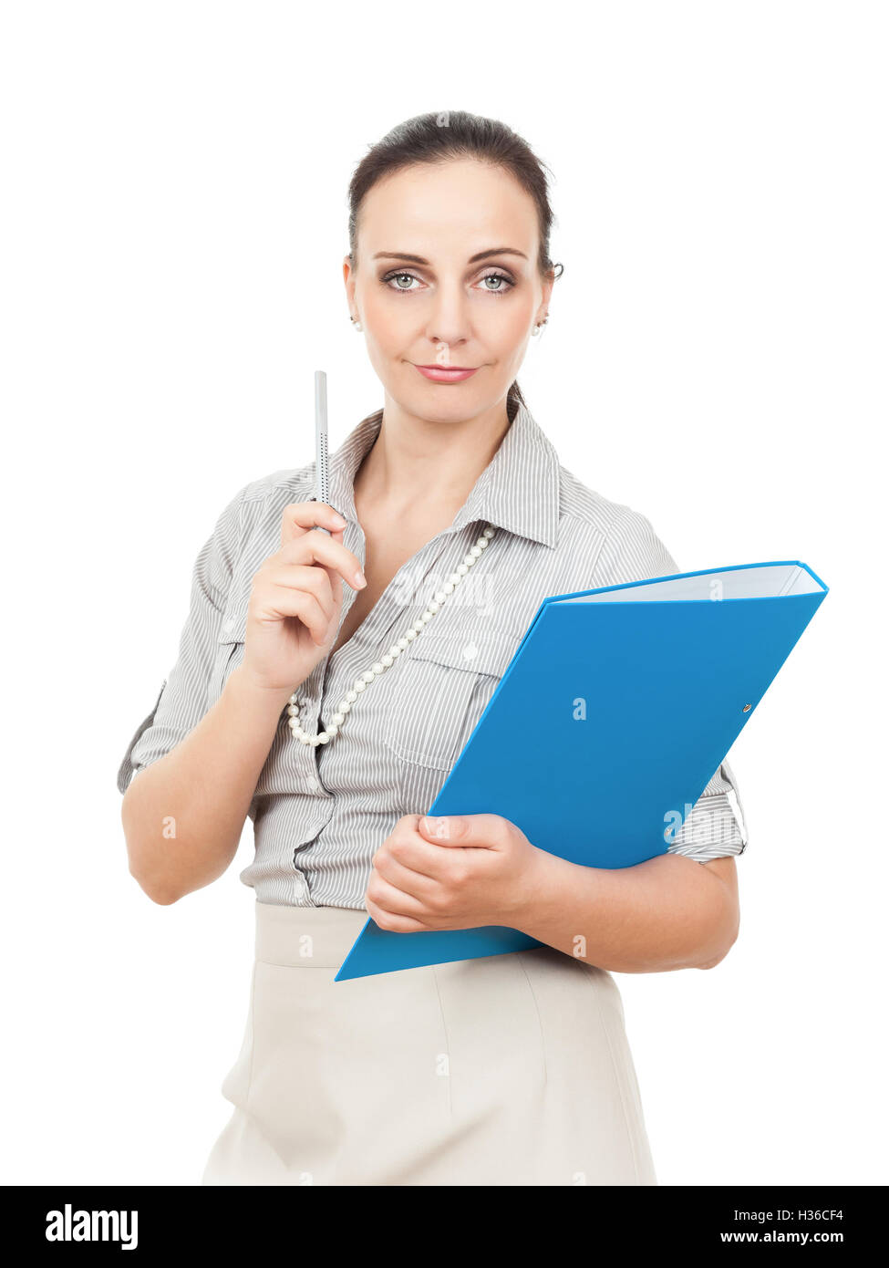 business woman with a blue folder Stock Photo - Alamy