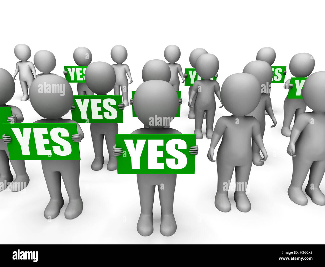 Characters Holding Yes Signs Mean Positivity And Satisfaction Stock Photo