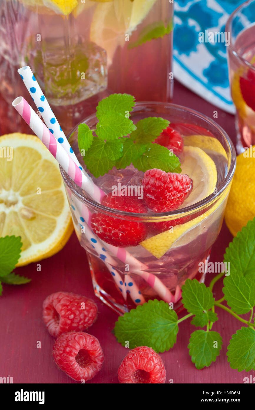 Homemade lemonade with raspberries Stock Photo Alamy