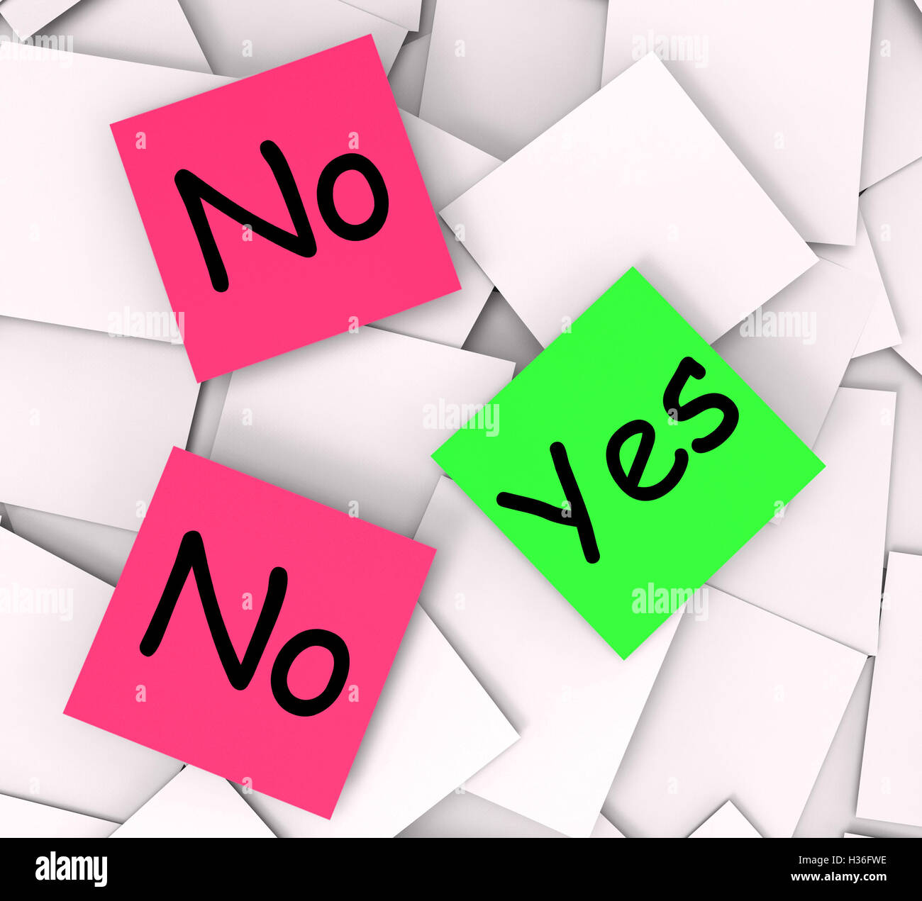 Yes No Post-It Notes Mean Answers Affirmative Or Negative Stock Photo