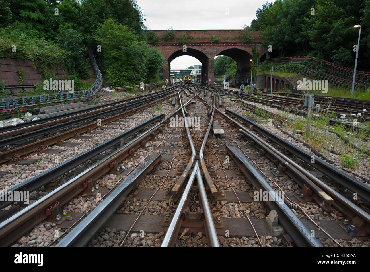 Overland rail track, North London, England, UK Stock Photo