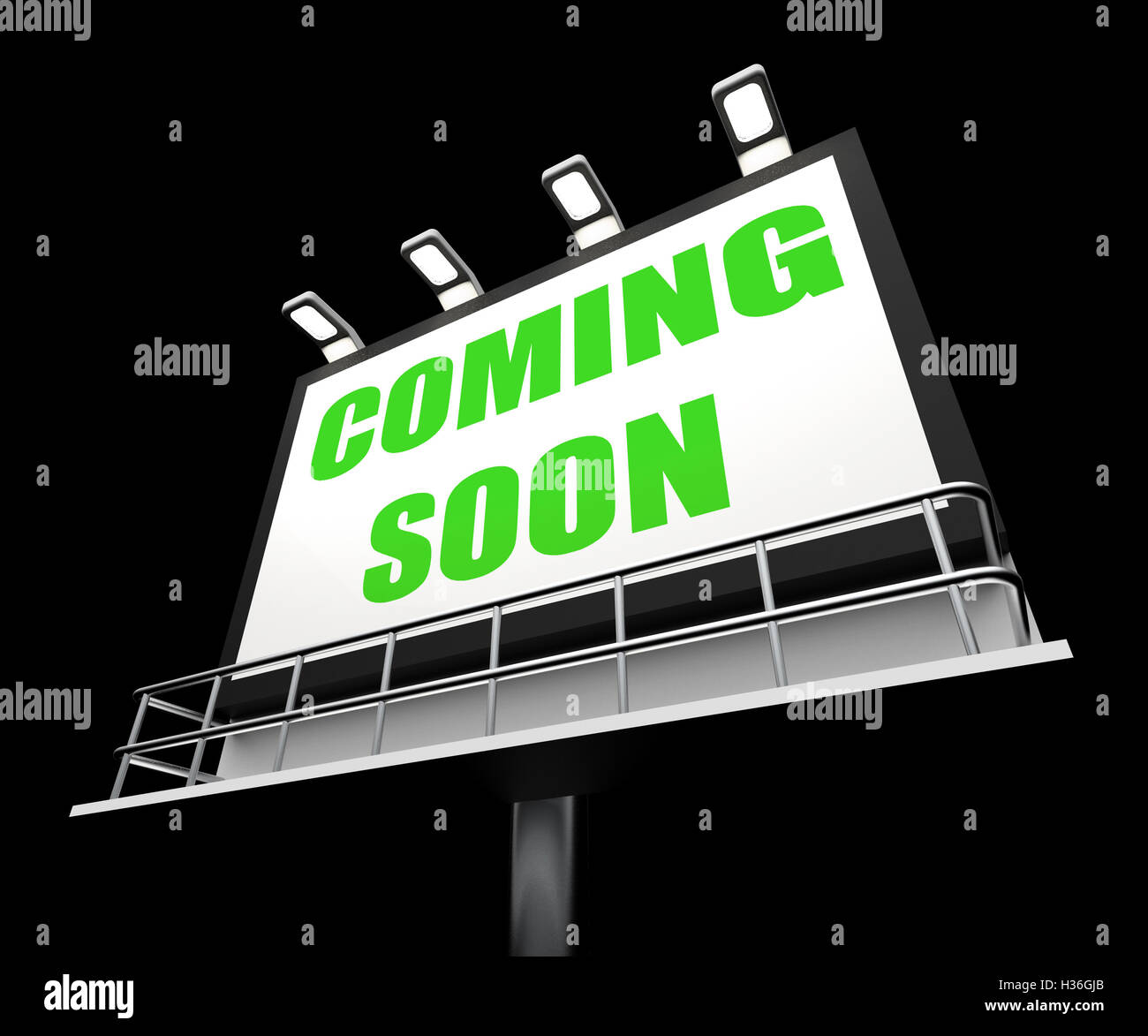 Coming Soon Media Sign Shows New or Future Arrival Stock Photo