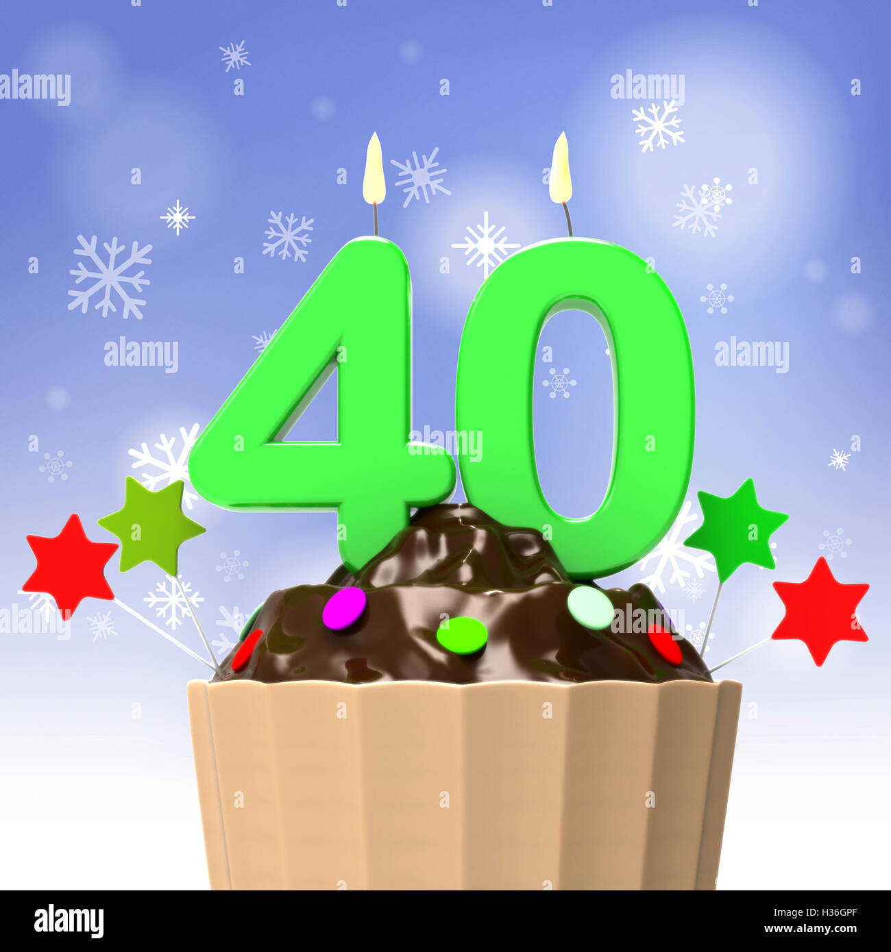 Forty Candle On Cupcake Shows Special Occasion Or Event Stock Photo