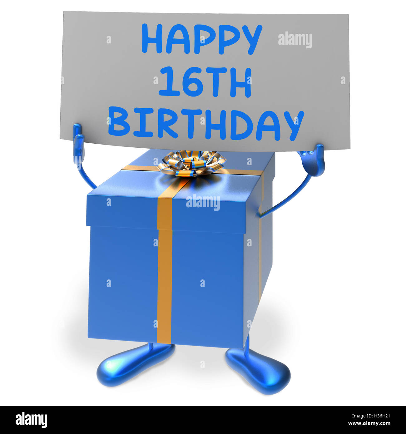 Happy 16th Birthday Sign and Gift Show Sixteenth Party Stock Photo