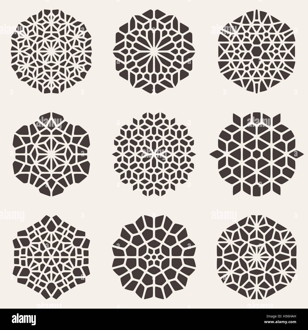Set of Nine Black Vector Decorative Mandala Ornaments Illustration ...