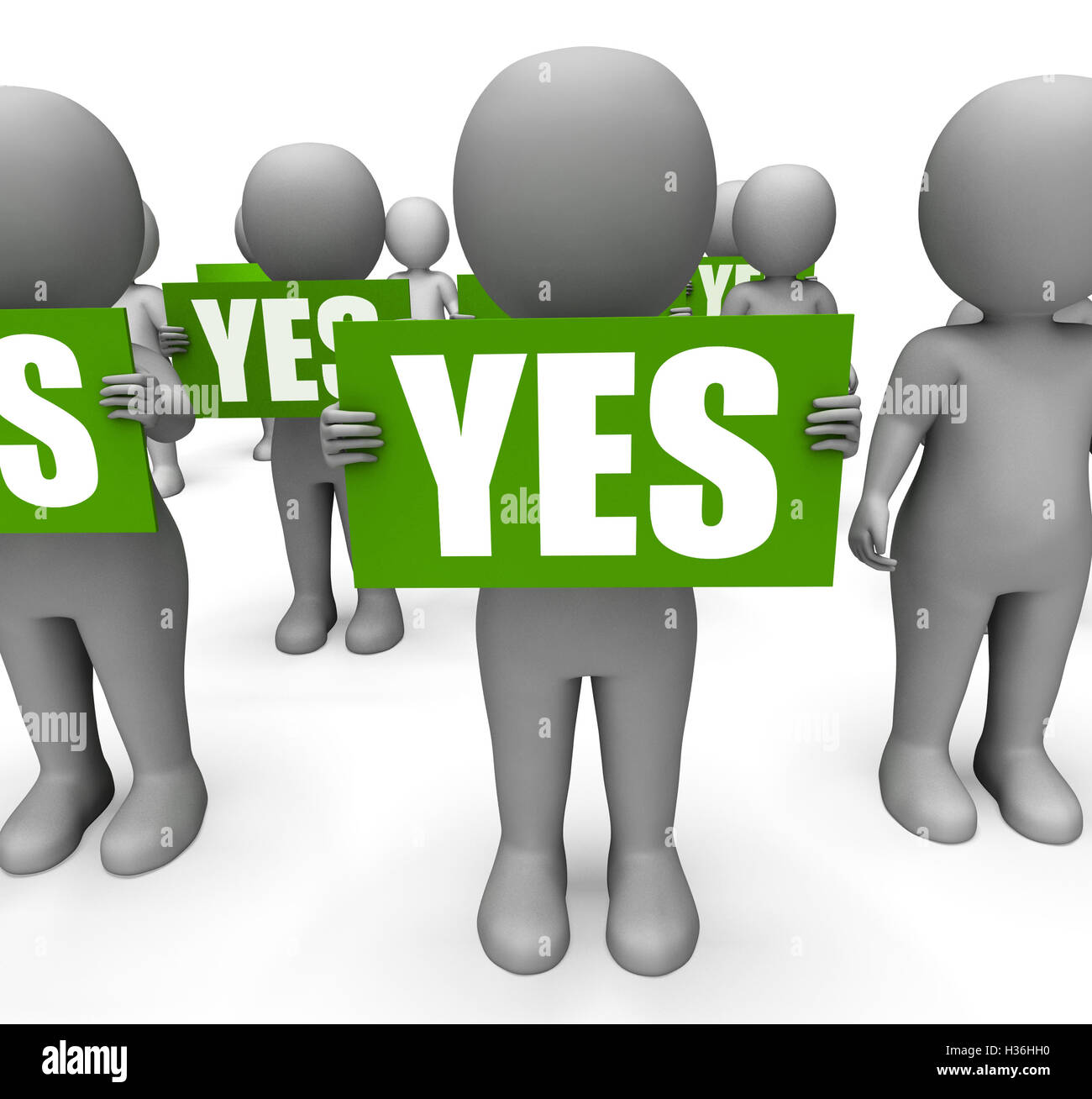 Characters Holding Yes Signs Mean Agreement And Confirmation Stock Photo