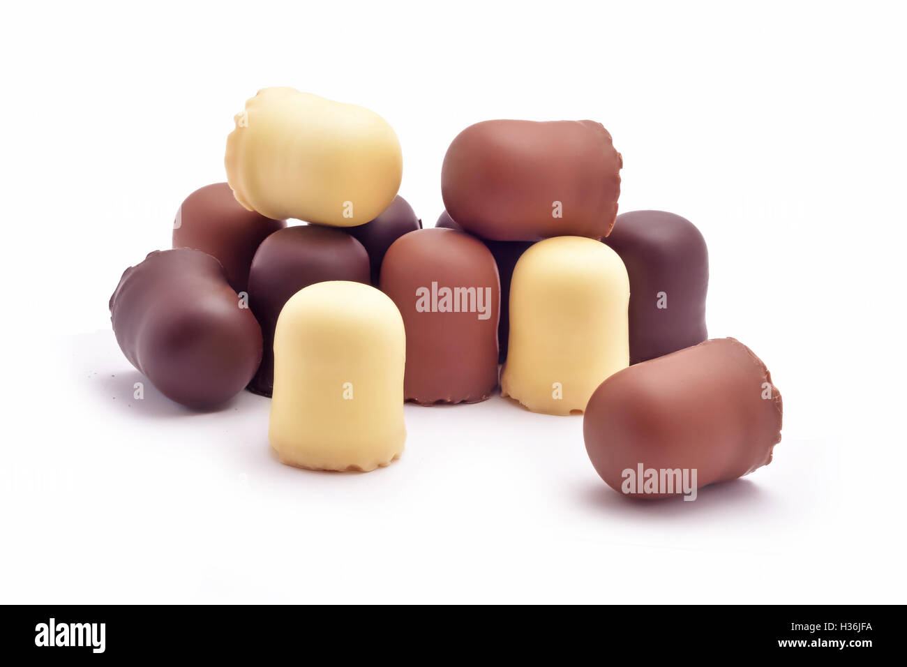 Chocolate coated marshmallow treats isolated Stock Photo