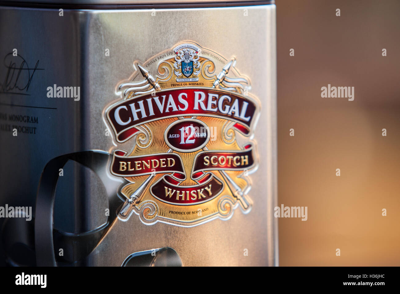 Chivas Regal 12 YO year old Scotch Whisky Speyside Scotland special edition pack Stock Photo
