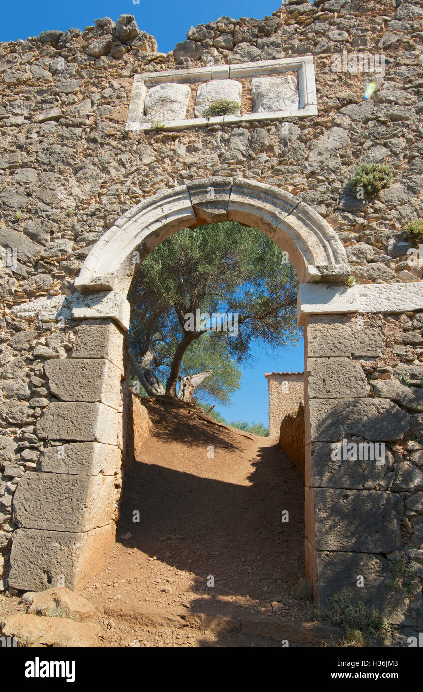 An entrance to Venetian fortress Assos Castle Kefalonia Ionian Islands Greece Stock Photo