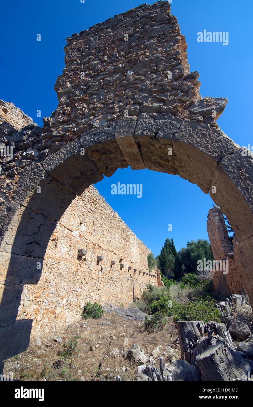 Part of the castle ruins in the Venetian fortress Assos Castle Kefalonia Ionian Islands Greece Stock Photo