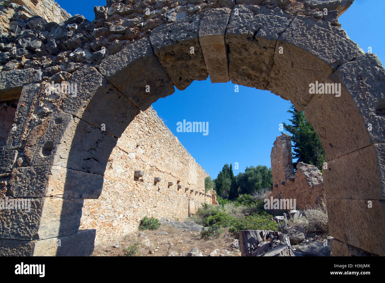 Part of the castle ruins in the Venetian fortress Assos Castle Kefalonia Ionian Islands Greece Stock Photo