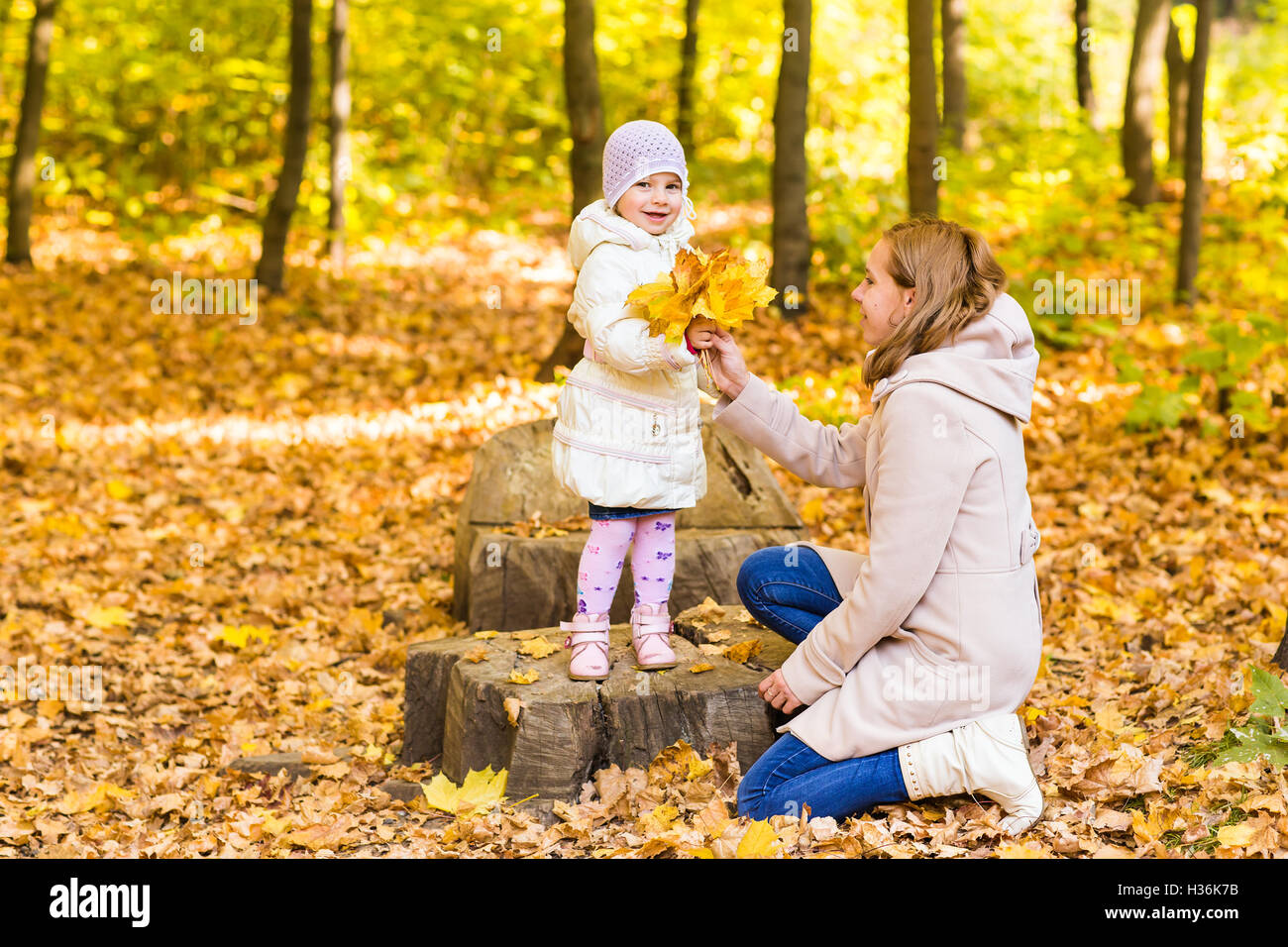 Mother and daughter in the autumn park Stock Photo - Alamy