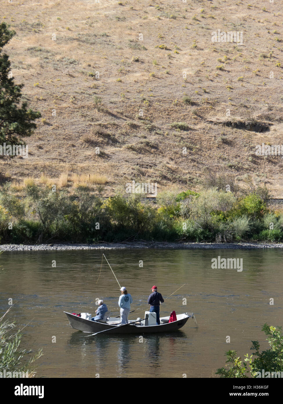 Fly fishing, Yakima River, eastern Washington State. Stock Photo