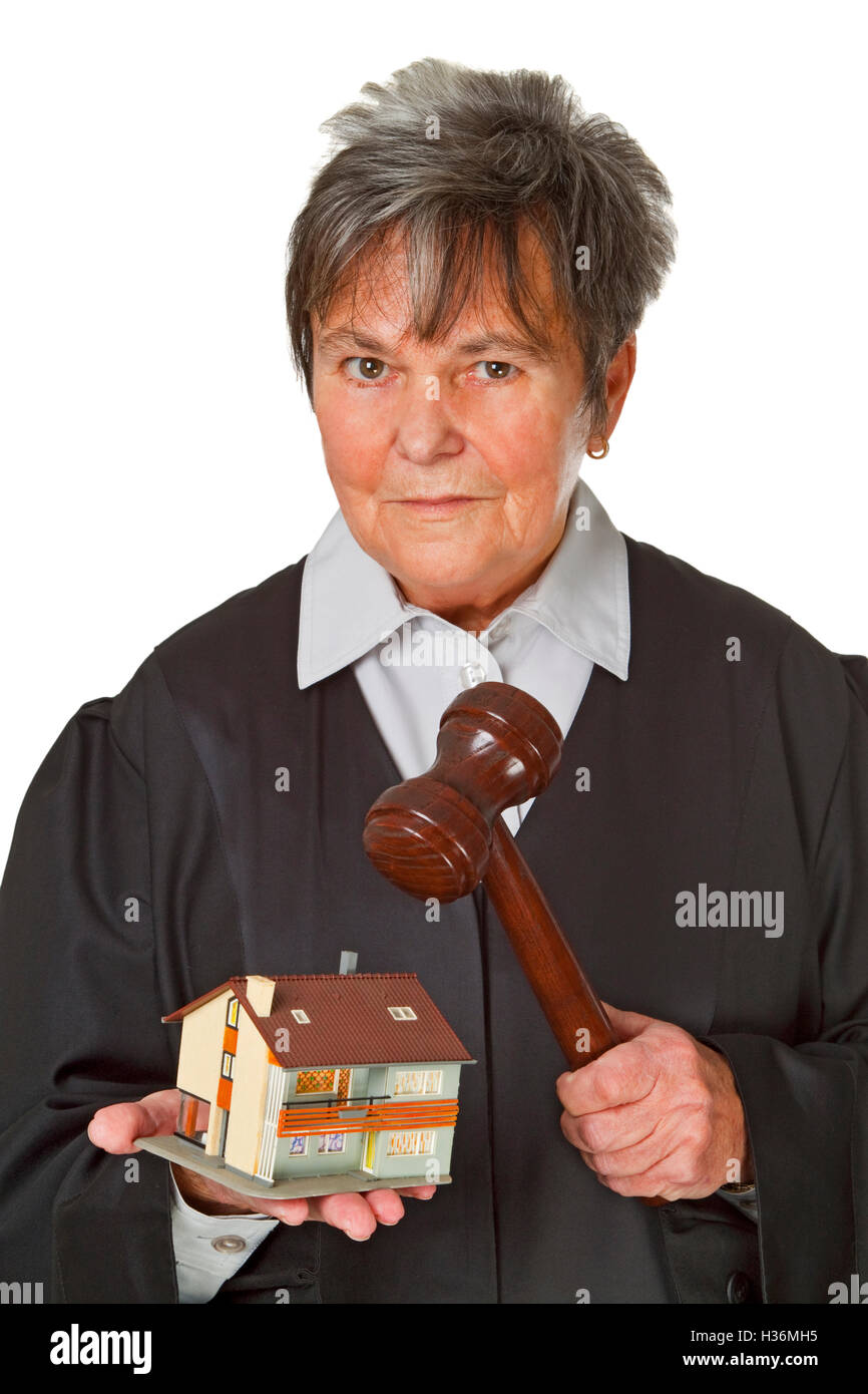 Female lawyer wearing a black robe isolated on white background Stock