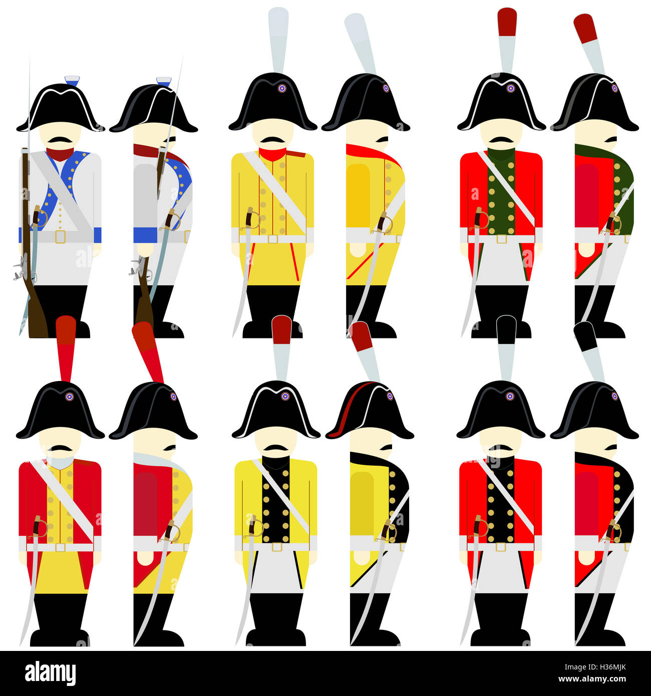 Soldiers of the army of Saxony in uniforms and weapons were used in the 1812 war. The illustration on a white background. Stock Photo