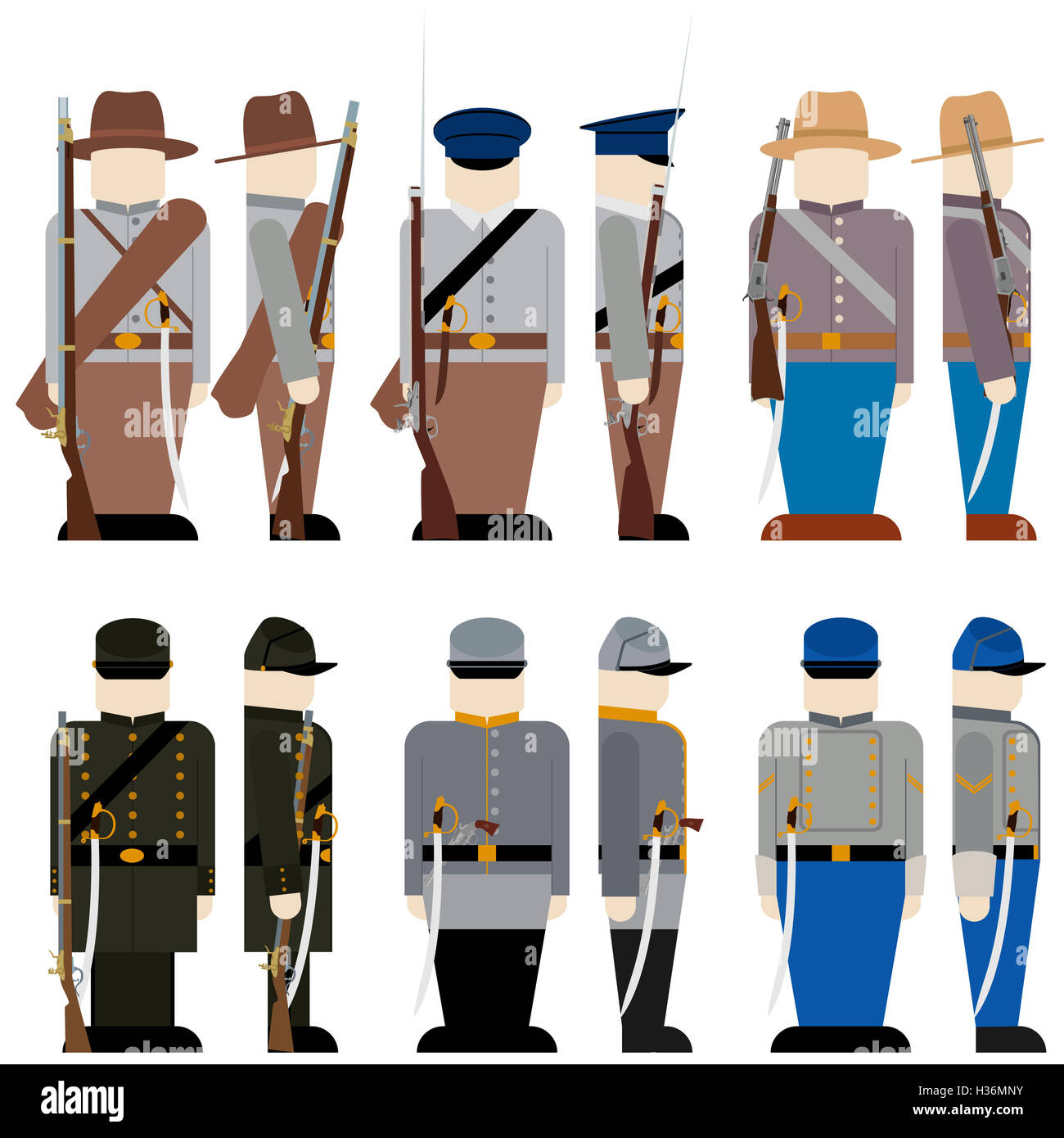 The Armed Forces of the Confederate army in the Civil War the United States. The illustration on a white background. Stock Photo
