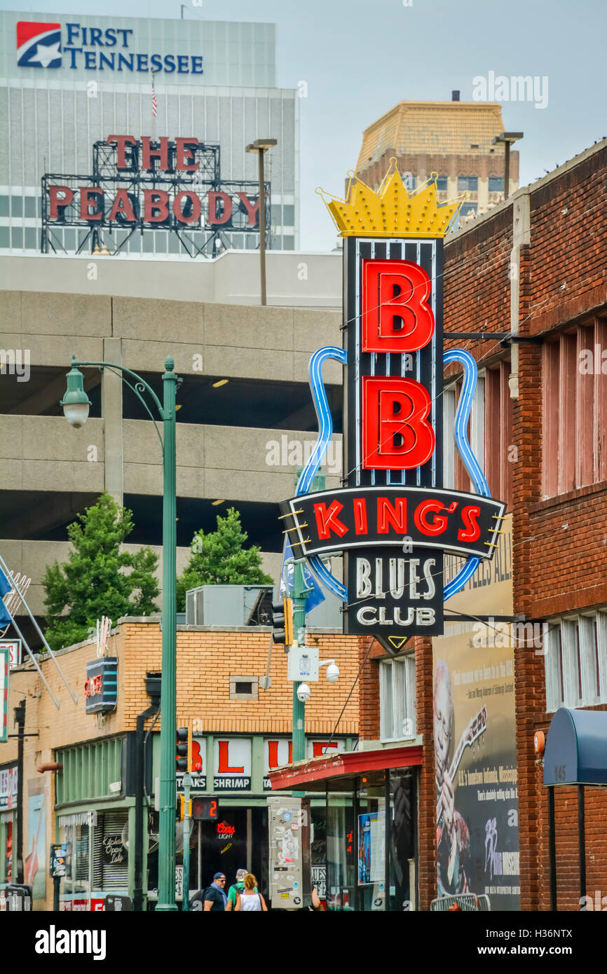 The legendary B.B. King's Blue Club's Neon sign at entrance of club on Beale Street in Memphis, TN Stock Photo