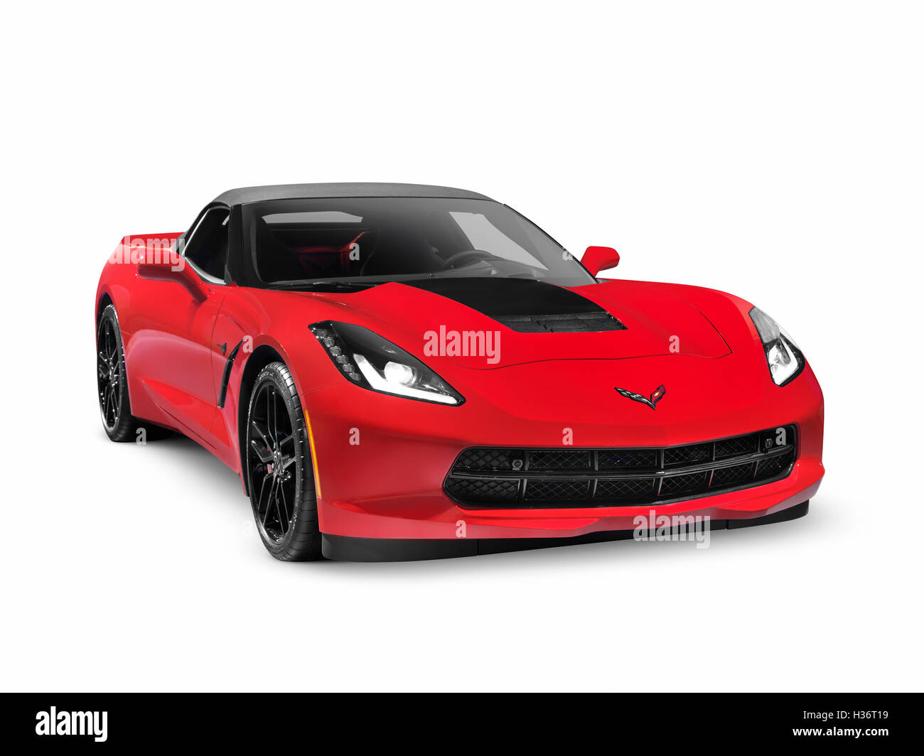 License and prints at MaximImages.com - Red 2016 Chevrolet Corvette Stingray Z51 Convertible luxury sports car isolated on white background with clipp Stock Photo