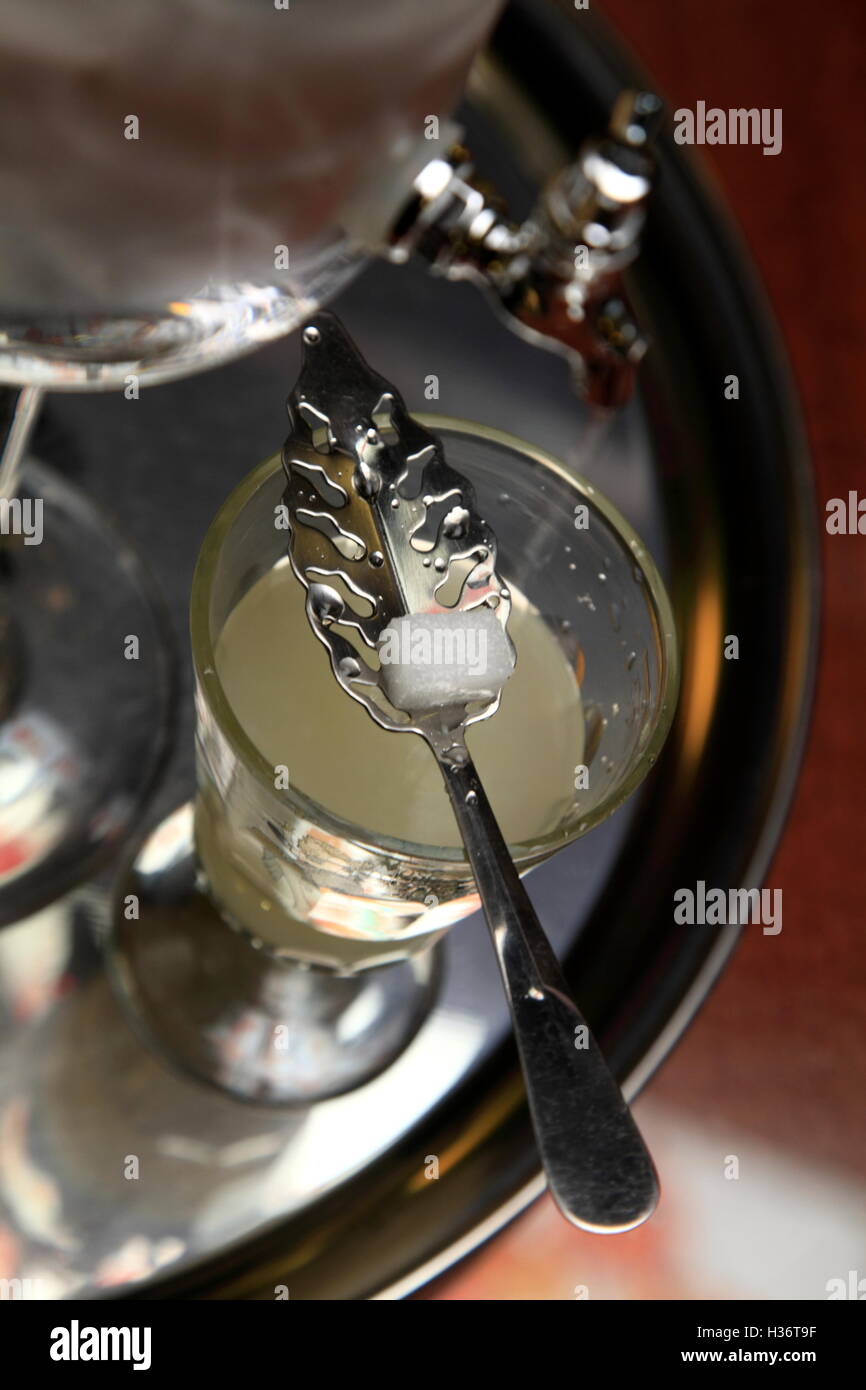 Absinthe served in a traditional way at the absinthe bar inside of