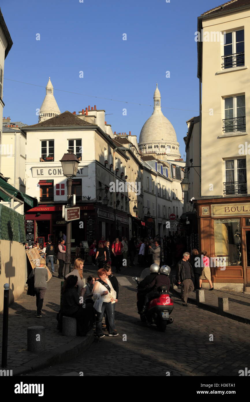 The Street View Of Montmartre With The Dome Of Basilica Of The Sacre Coeur In The Background Paris France Stock Photo Alamy