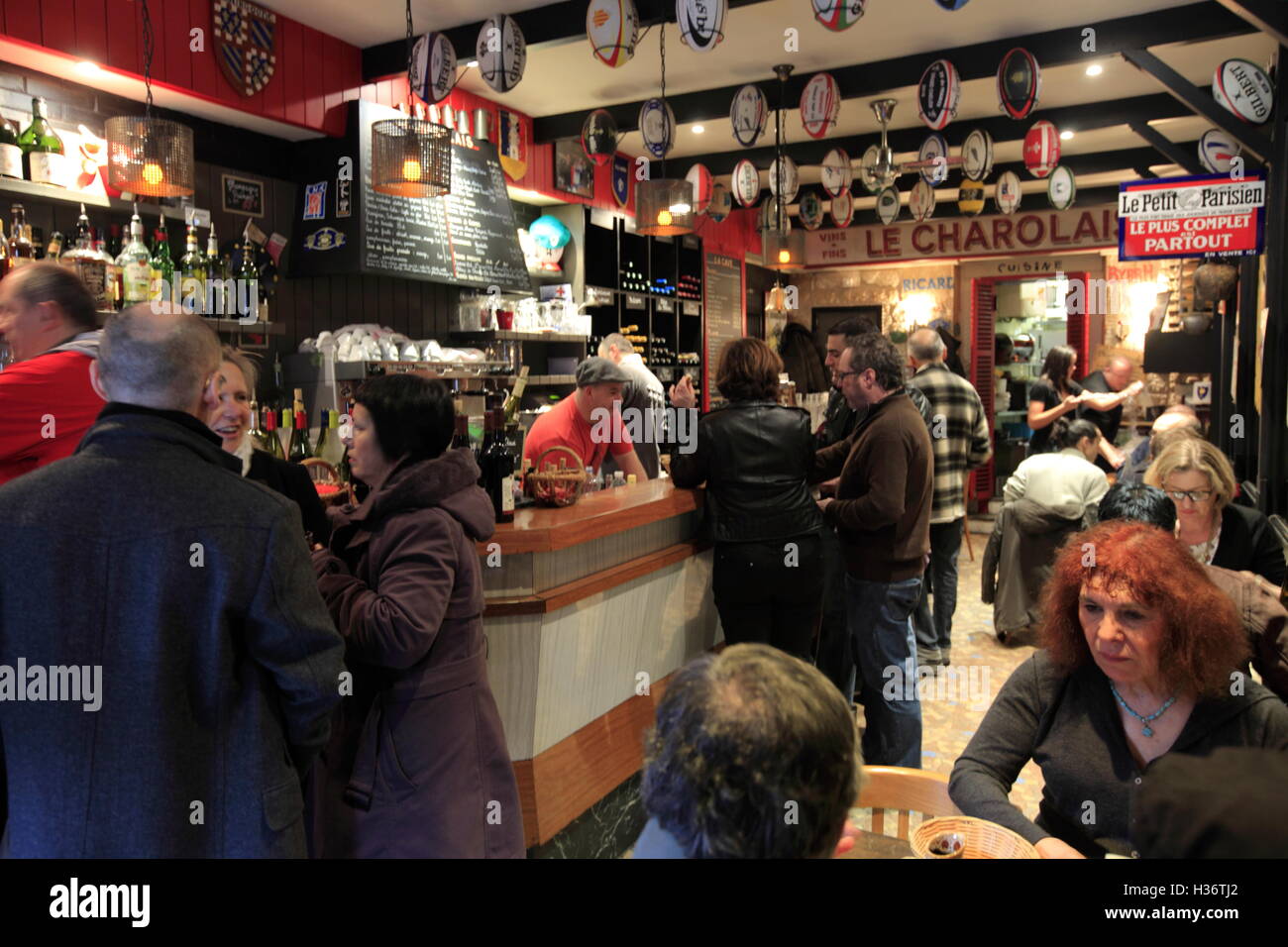 The interior view of bar and cafe of Le Charolais in Marche d'Aligre (Aligre Market). Paris. France Stock Photo