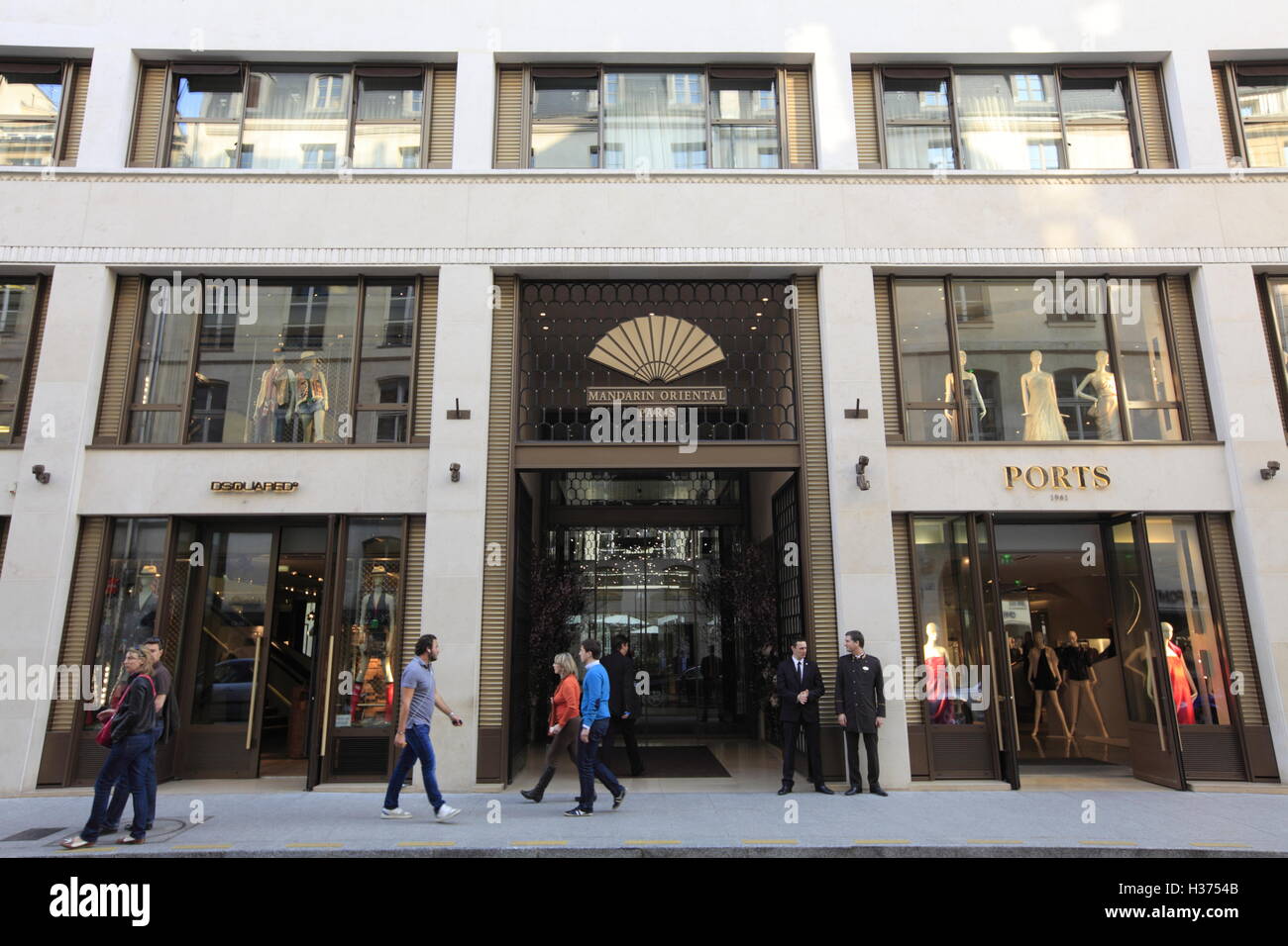 Exterior and the entrance view of Mandarin Oriental Paris Hotel. Paris
