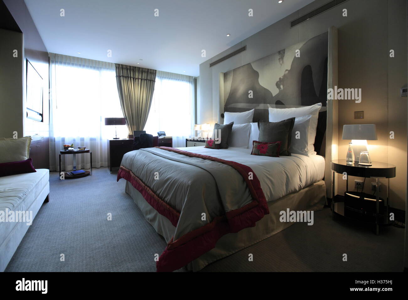 The interior view of Deluxe Room of Mandarin Oriental Hotel Paris. Paris. France Stock Photo