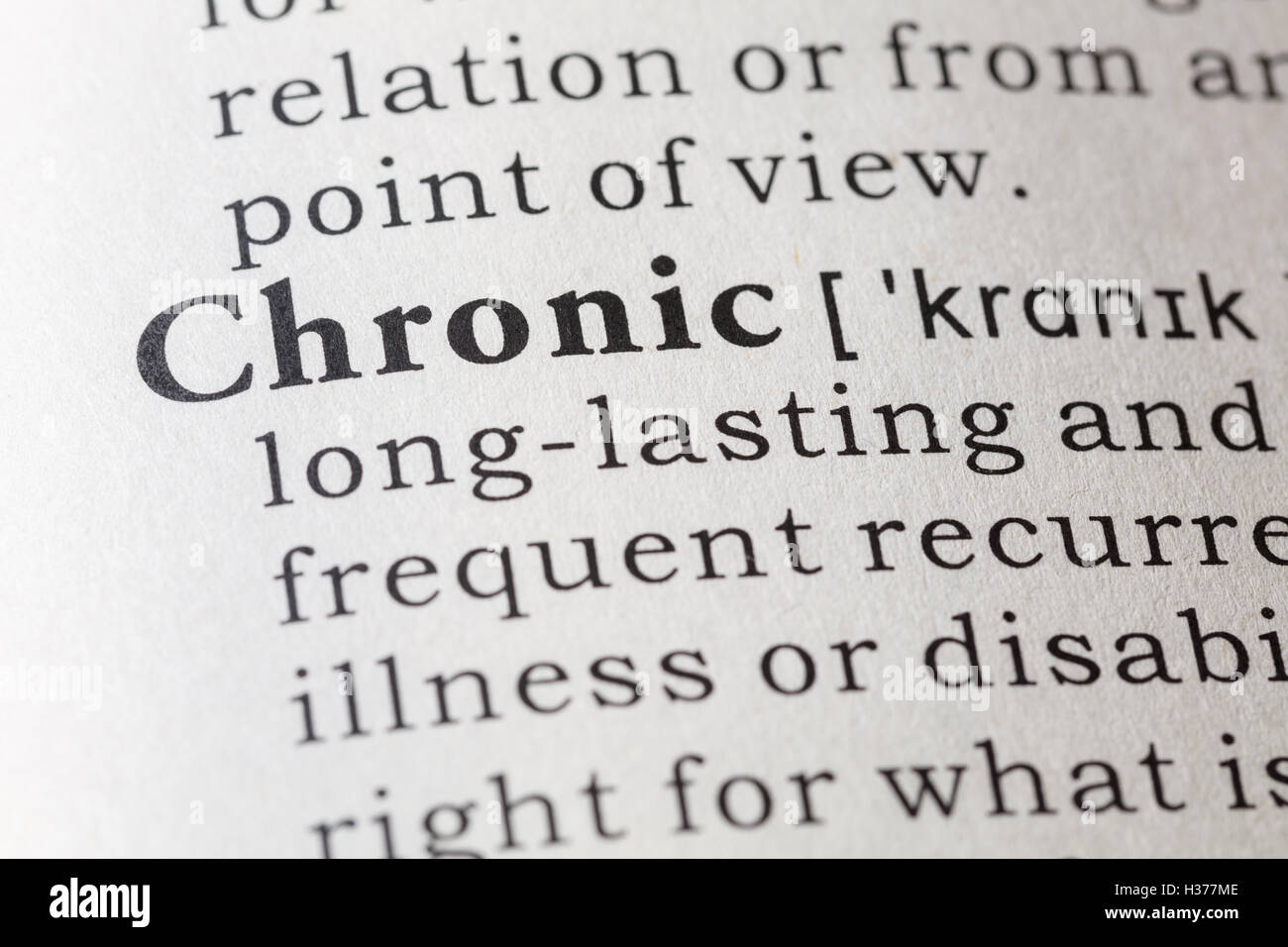 Fake Dictionary, Dictionary definition of the word chronic. Stock Photo