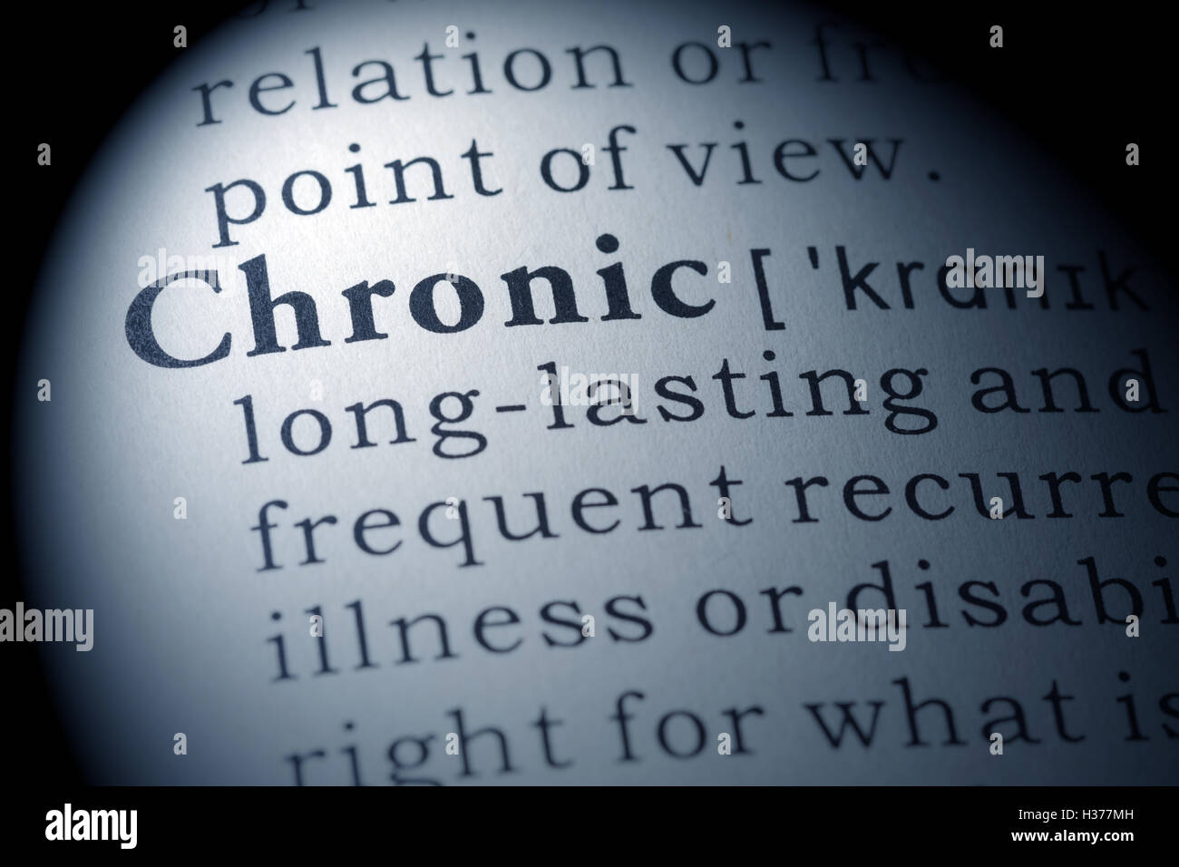 Fake Dictionary, Dictionary definition of the word chronic. Stock Photo