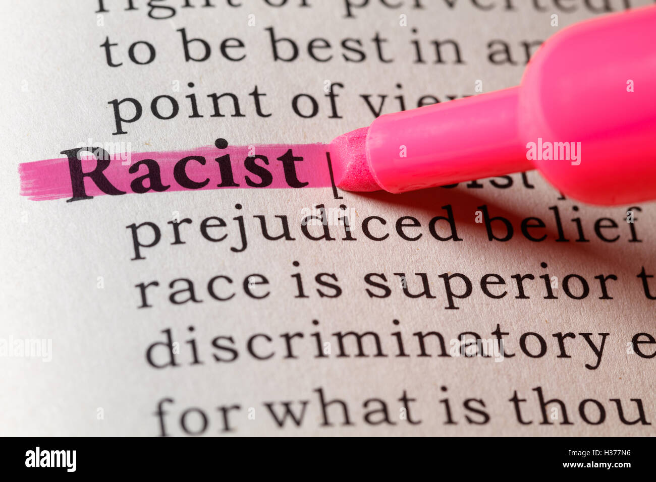 Fake Dictionary, Dictionary definition of the word racist. Stock Photo