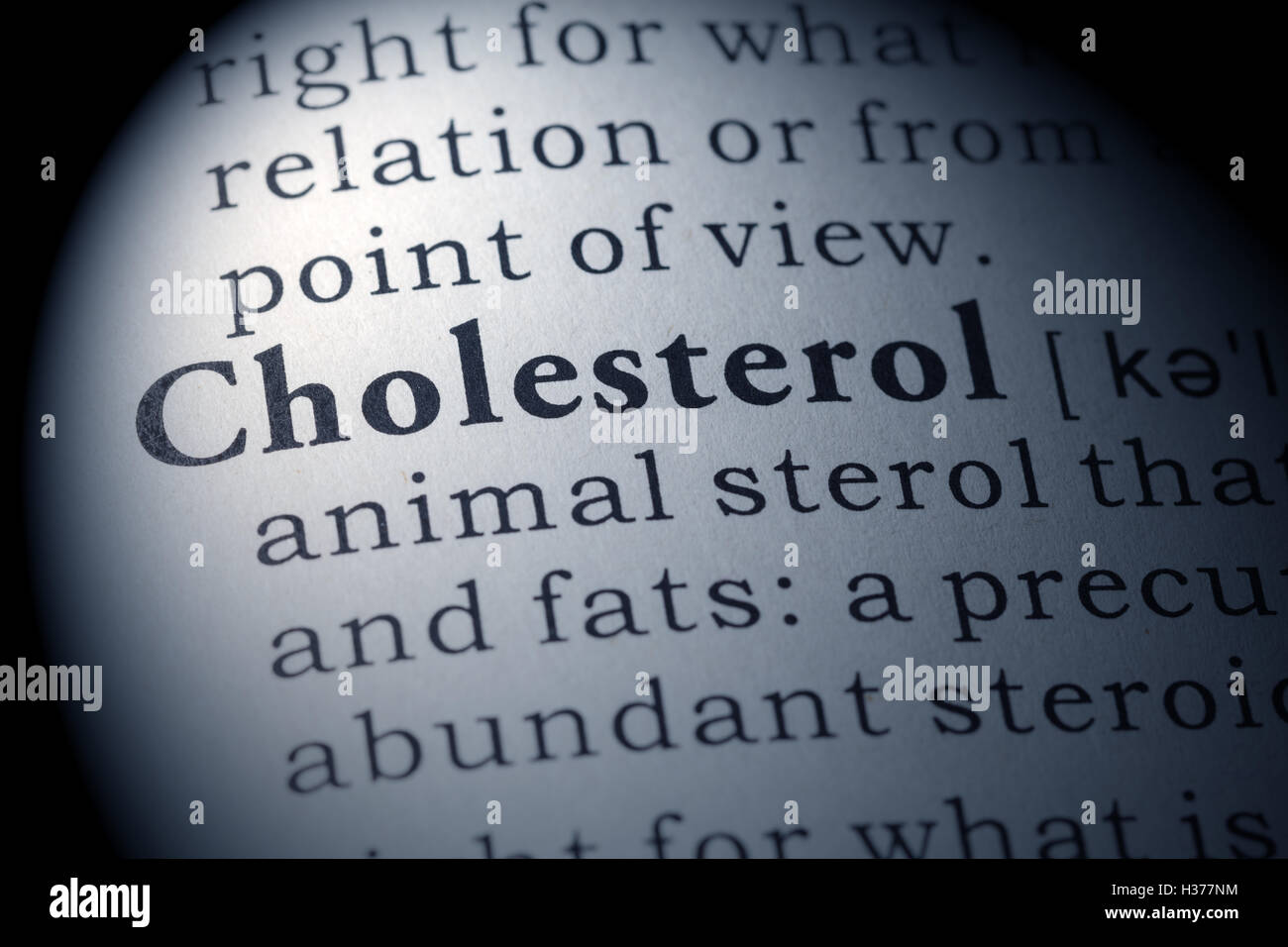Fake Dictionary, Dictionary definition of the word cholesterol. Stock Photo