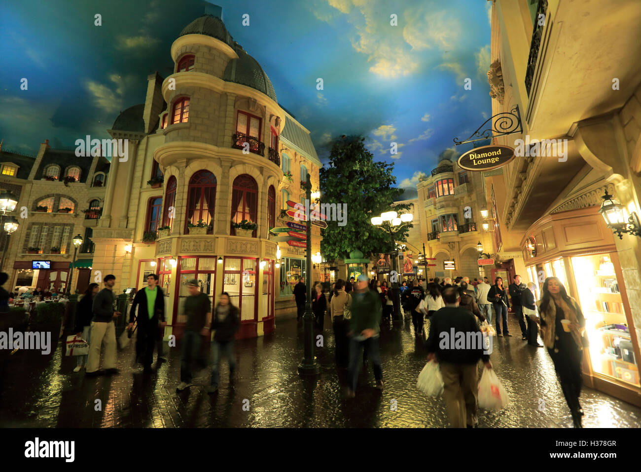 Interior view of replica street of Paris in Paris Hotel Las Vegas