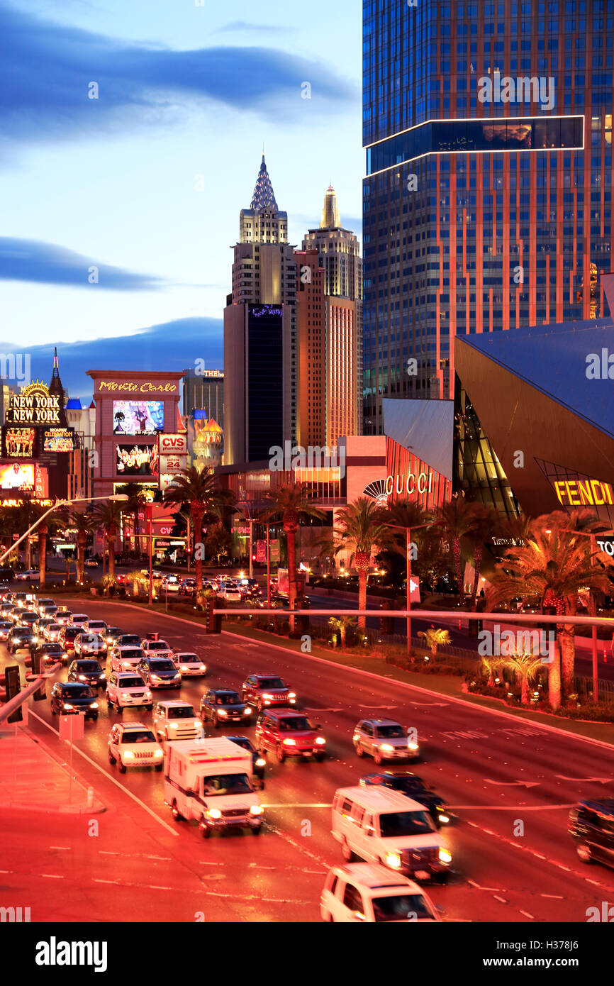 twilight view of Las Vegas Strip with New York New York hotel and